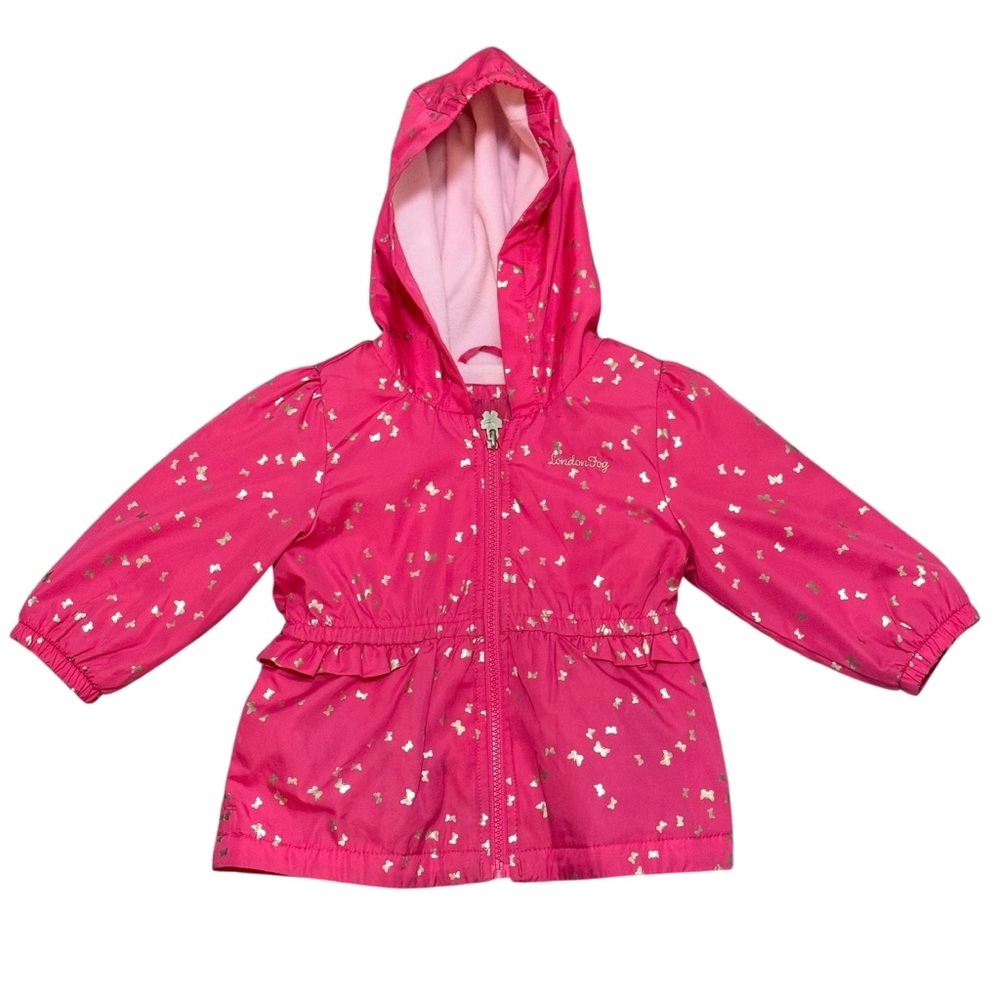 London Fog toddler girls 18M pink butterfly fleece lined hoodie jacket